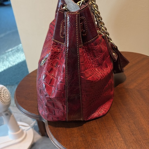 Marc Chantal Shoulder bag red croc pattern leather/Burg. Patent accents goldtone - Picture 7 of 17
